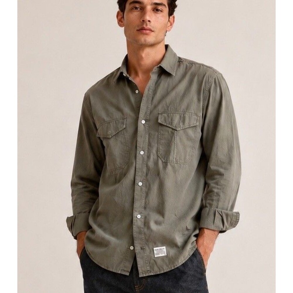 Norse Projects Tyge Cotton Button Down Shirt  Men Sz L Olive Utilitarian NWOT